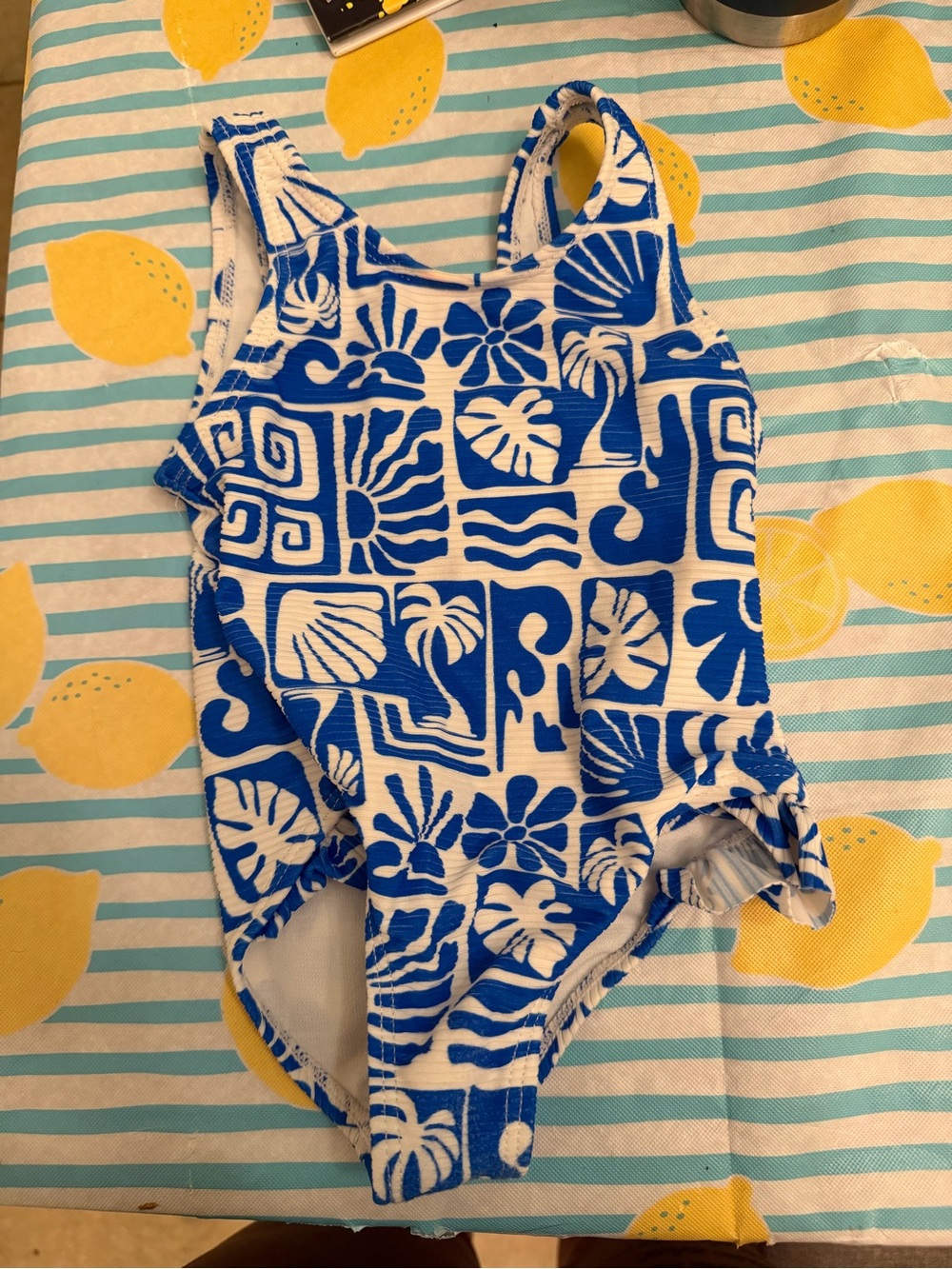wonder nation Blue and White Tropical One-Piece Swimsuit